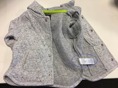 Jacket showing the style number and UPC location.